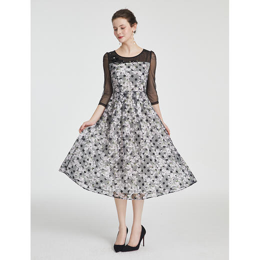 司歌复古优雅蕾丝中袖连衣裙A881286 商品图2