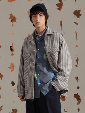 OADB/A14440A003/复古条纹牛仔夹克