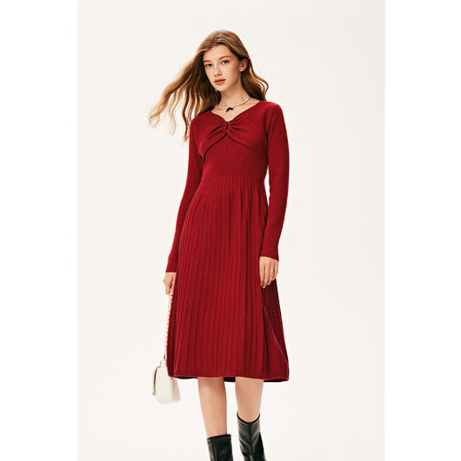 【严选】诗凡黎冬特色领型金属珍珠配饰设计针织连衣裙7E9393931 商品图0