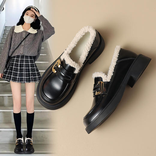 ZHR棉鞋2023秋冬季新款时尚户外乐福鞋女休闲百搭加厚简约棉鞋女 商品图0