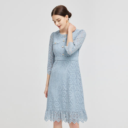 NG832斯尔丽2023秋季新款蕾丝减龄修身显瘦圆领连衣裙 商品图2