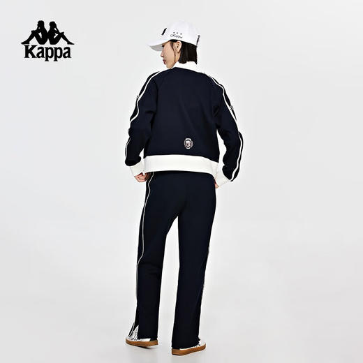 卡帕（Kappa）复古针织开衫2023新款女短款收腰运动卫衣休闲撞色外套K0D82WK01 商品图4