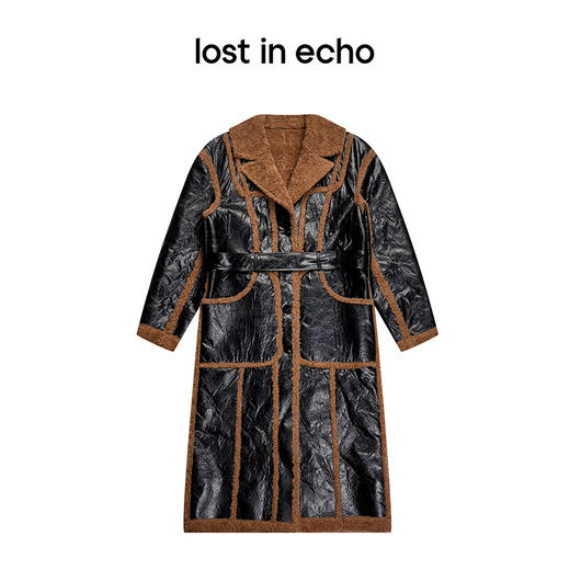 lost in echo设计师品牌时尚廓形羊毛里拼接PU长款皮衣外套大衣 商品图4