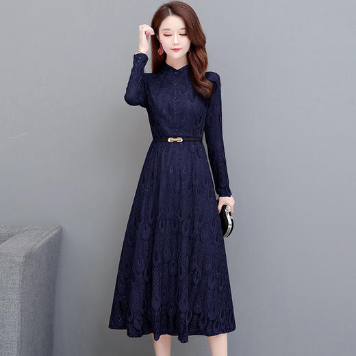 QYM 231381-Y时尚气质孔雀羽毛花长款连衣裙 商品图2