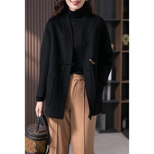 【现货7天】高端牛角扣双面羊绒大衣女短款2023秋冬新款宽松国风毛呢外套 商品图3