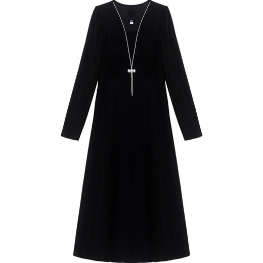 修身时尚，秋款V领长袖气质内搭打底裙黑色简约中长款连衣裙QYM-FL-23911-L 商品图4