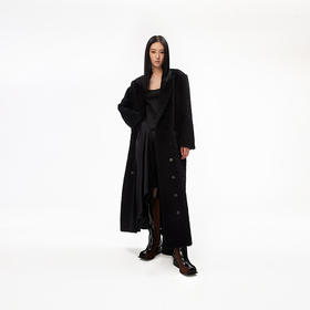 [捡漏价]lost in echo设计师品牌宽肩廓形翻领直筒长款羊驼毛西装大衣黑色