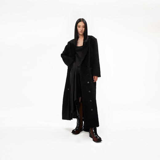 [捡漏价]lost in echo设计师品牌宽肩廓形翻领直筒长款羊驼毛西装大衣黑色 商品图0