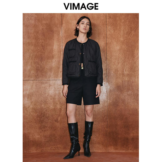 VIMAGE纬漫纪冬季新款纯色时尚个性短款外套女V2011601 商品图1