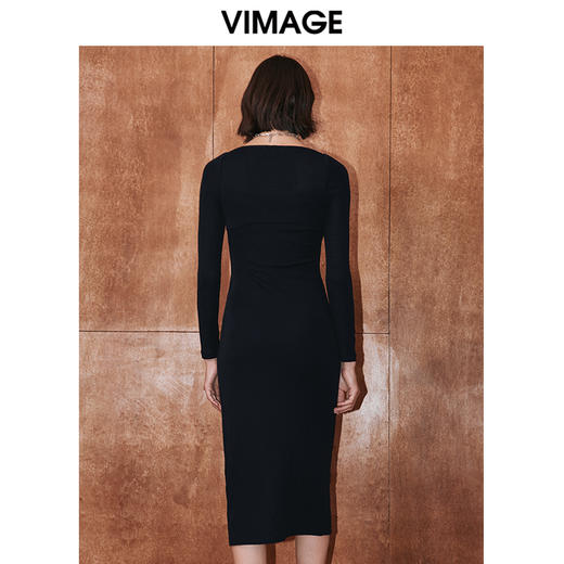 VIMAGE纬漫纪冬季新款纯色百搭洋气收腰连衣裙V2007627 商品图4