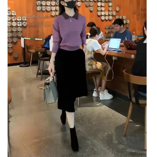 2023新款时尚翻领长袖打底衫+半身裙套装 商品图2