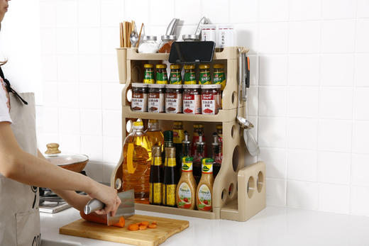 【多层收纳功能，增添一份时尚与美感！】厨房调料架刀架砧板架双层三层收纳架置地塑料厨房用品易于清洁和组装，为您的厨房生活带来便利！lm 商品图3