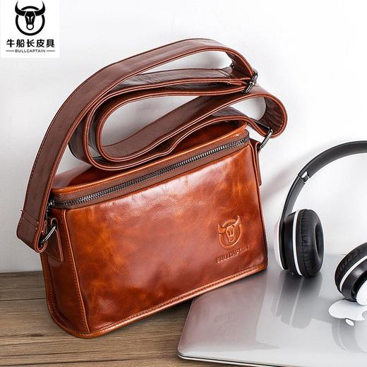 牛船长皮具单肩包男真皮横款小方包头层牛皮手机包ipad斜挎包小包 商品图0