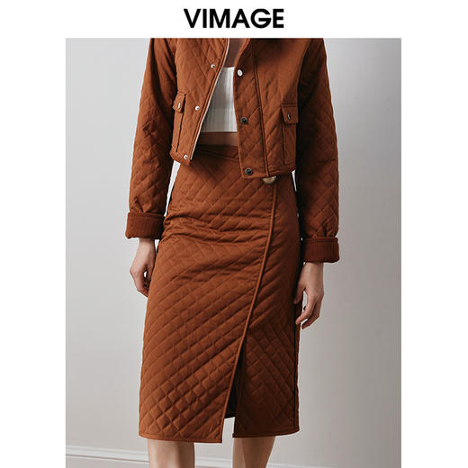 VIMAGE纬漫纪冬季新款时尚通勤高腰百搭中长裙纯色A字半身裙V2006628 商品图2