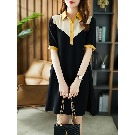 【现货款】天丝气质短袖Polo领连衣裙女2023夏季新款韩版宽松显瘦a字裙 商品图1