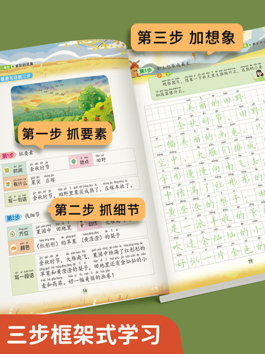 【书行】跟着课本学看图写话一年级二年级上册专项训练人教版语文提高作文每日一练小学生一二年级好词好句好段扩句法 商品图1