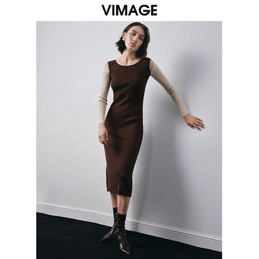 VIMAGE纬漫纪冬季新款设计感小众收腰气质连衣裙V2001616 商品图1