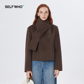 Self Who骆驼绒羊毛双面呢外套女秋冬2023新款高级感咖色毛呢大衣