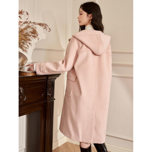 西遇赫本风毛呢外套秋冬新款小众粉色牛角扣大衣连帽外套女D2138677 商品图4
