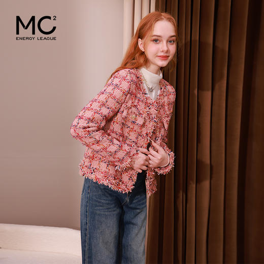 mc2小香风粉色格子外套女2023秋冬新款流水边时尚设计法式名媛风 商品图2