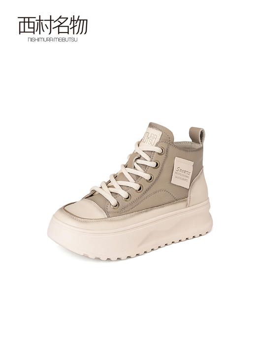 西村名物2023秋季新款高帮厚底松糕鞋短靴圆头复古做旧单鞋X23DS35681 商品图0
