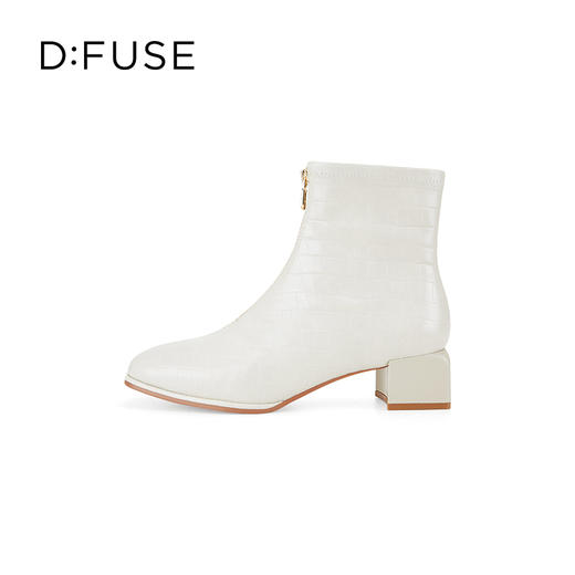 Dfuse迪芙斯冬新款时尚方头压纹前拉链粗跟瘦瘦靴短靴DF34116113 商品图4