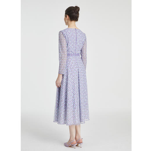 司歌V领端庄几何连衣裙印花气质优雅A881356 商品图3