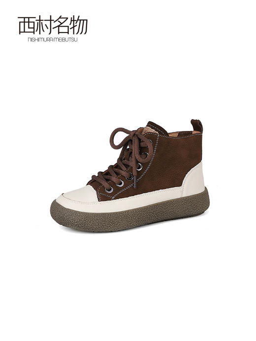 西村名品2023秋季新款平底短靴休闲女鞋英伦手工圆头侧拉链T23DS44171 商品图1