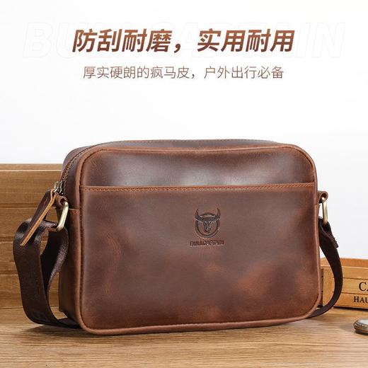 牛船长男士真皮横款头层疯马牛皮单肩斜挎包简约休闲复古斜肩腰包 商品图2