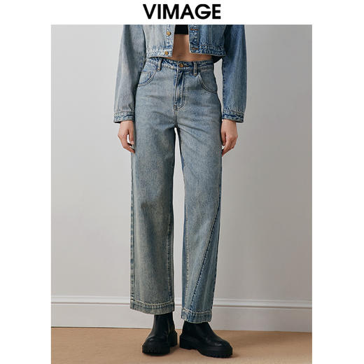 VIMAGE纬漫纪冬季新款时尚通勤休闲显瘦高腰百搭牛仔裤V2005618 商品图0