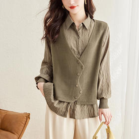 秋季新款，女装针织拼接衬衣春秋洋气时尚假两件女上衣长袖衬衫CC-16-2380