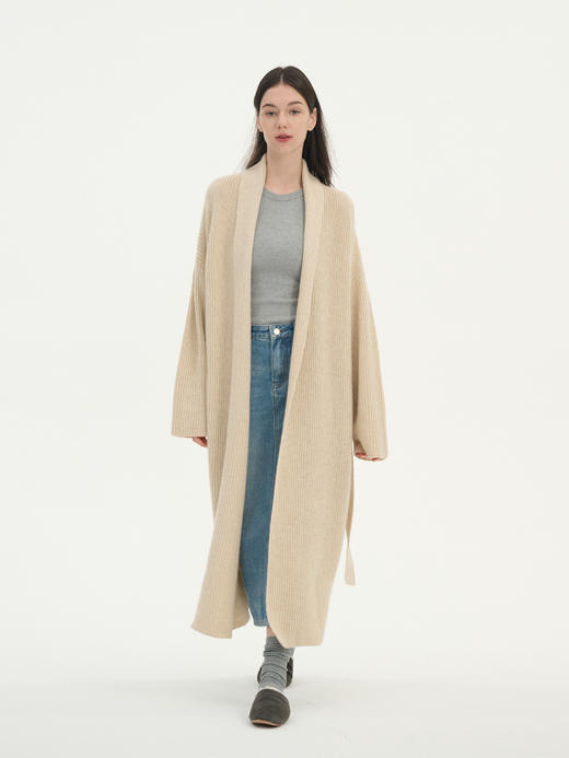 MAISON CECILE燕麦色羊绒高克重温暖软糯长款大衣开衫 商品图0