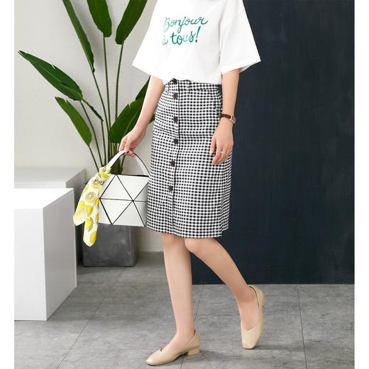 【现货款】黑白格子半身裙2023春夏新款韩版别致高腰修身中长款包臀裙 商品图3
