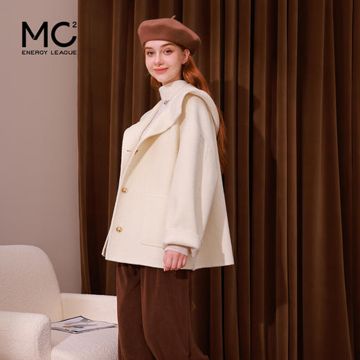 mc2单排扣双面羊绒气质呢大衣女2023秋冬新款时尚连帽温柔高级感 商品图0