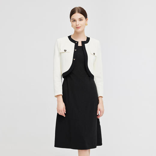 NG839斯尔丽瑟俪圆领短款上衣外套搭配无袖圆领连衣裙女式套装连衣裙 商品图0