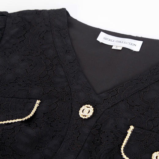 NG841斯尔丽2023秋季新款时尚通勤蕾丝V领连衣裙 商品图9