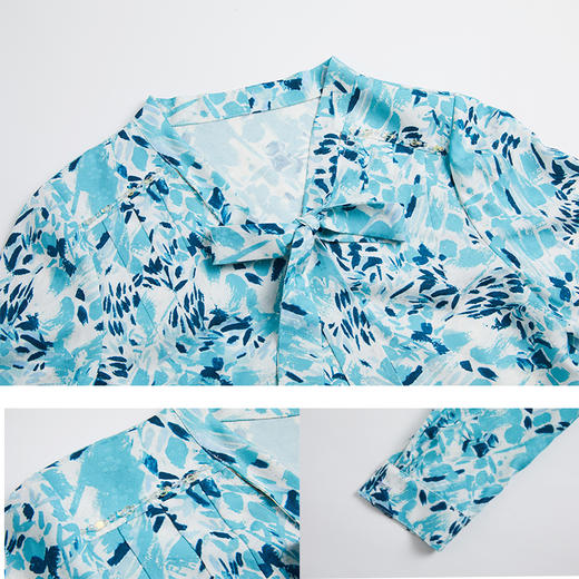 司歌印花长袖上衣蝴蝶结修身光泽T881228 商品图1