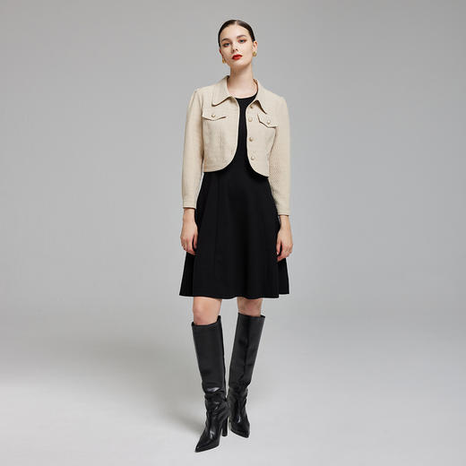 NG843斯尔丽2023秋季新款翻领小外套搭配无袖圆领连衣裙 商品图3
