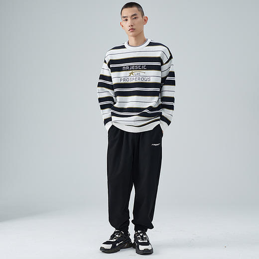 西遇美式条纹毛衣新款复古日系慵懒风oversize针织衫上衣男11932256 商品图1