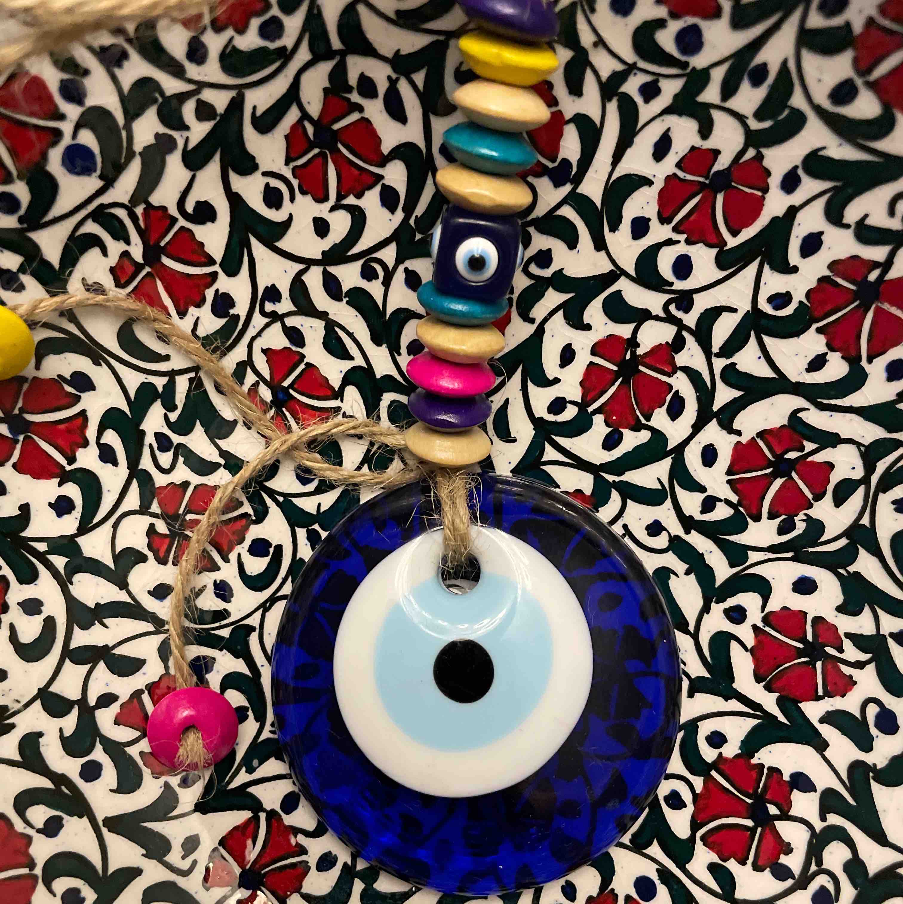 6cm蓝眼睛挂件挂饰（彩珠麻绳）H32cm