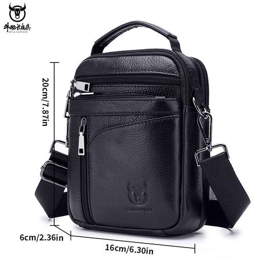 牛船长皮具男士真皮商务休闲单肩斜挎包多功能竖款韩版手提小挎包 商品图1