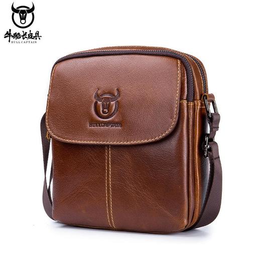 牛船长男士真皮单肩斜挎休闲街头潮流韩版青年盖头牛皮运动小包包 商品图4