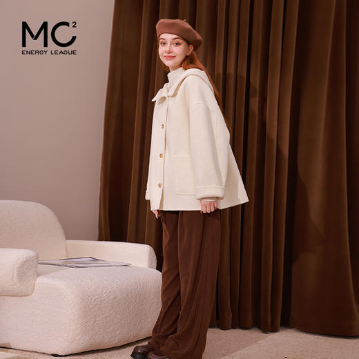 mc2单排扣双面羊绒气质呢大衣女2023秋冬新款时尚连帽温柔高级感 商品图1