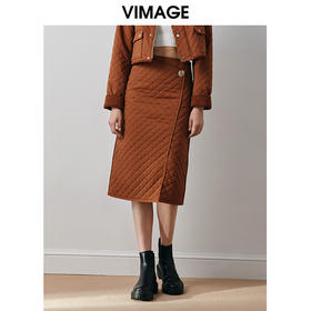 VIMAGE纬漫纪冬季新款时尚通勤高腰百搭中长裙纯色A字半身裙V2006628