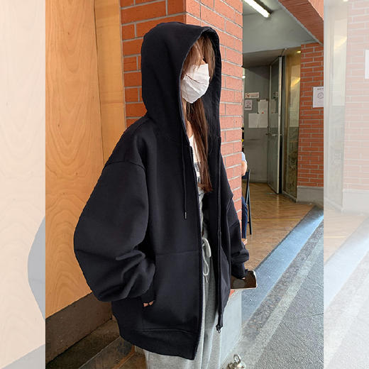 【拉链设计，时尚又方便！】卫衣外套女春秋款开衫拉链连帽加厚秋冬季oversize藏青色上衣拉链设计，便捷时尚；连帽加厚，温暖呵护。lm 商品图9