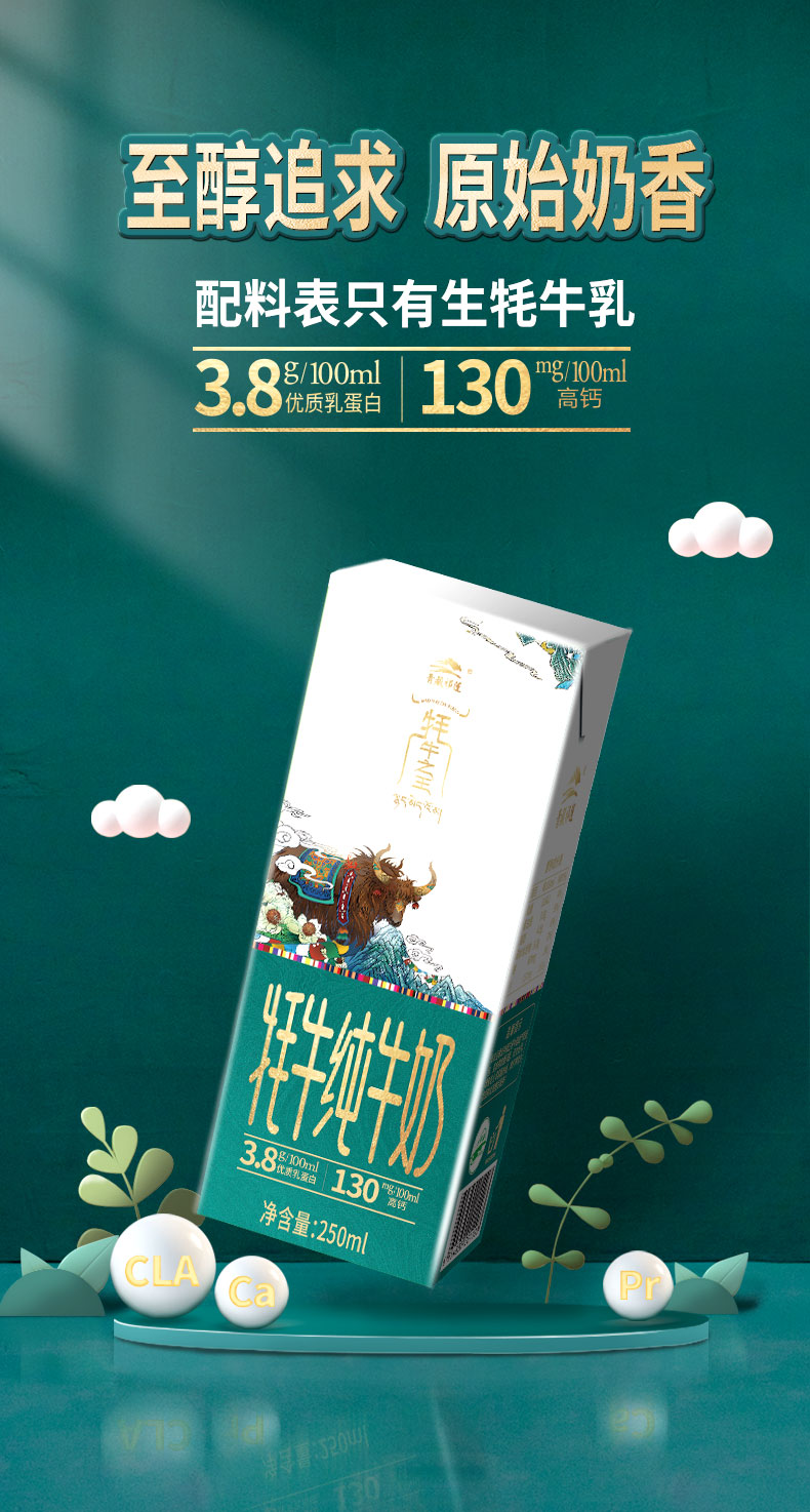 青藏祁莲祁连山牦牛奶 高钙牦牛纯牛奶 100%牦牛奶 3.