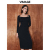 VIMAGE纬漫纪冬季新款纯色百搭洋气收腰连衣裙V2007627 商品缩略图1