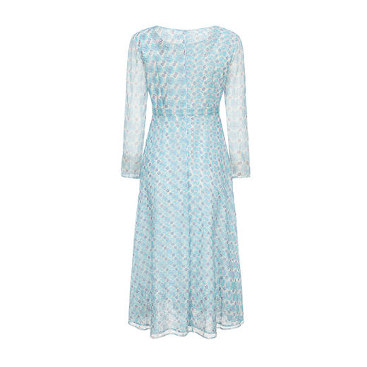 司歌网纱印花长袖连衣裙圆领复古端庄A881316 商品图3