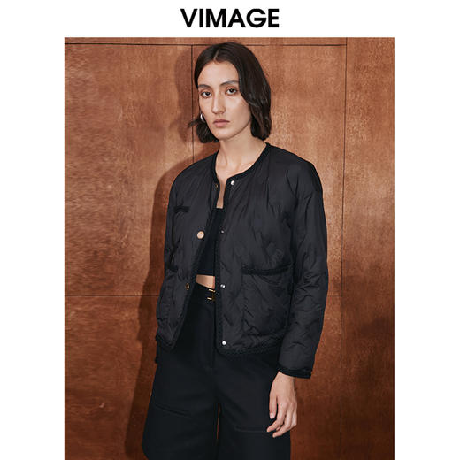 VIMAGE纬漫纪冬季新款纯色时尚个性短款外套女V2011601 商品图2