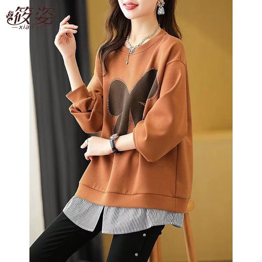 DD-筱姿新款假两件烫钻条纹卫衣外套女2023秋季宽松显瘦长袖上衣 商品图2